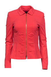 Current Boutique-Escada - Bright Coral Ruched Zip-Up Jacket Sz 6