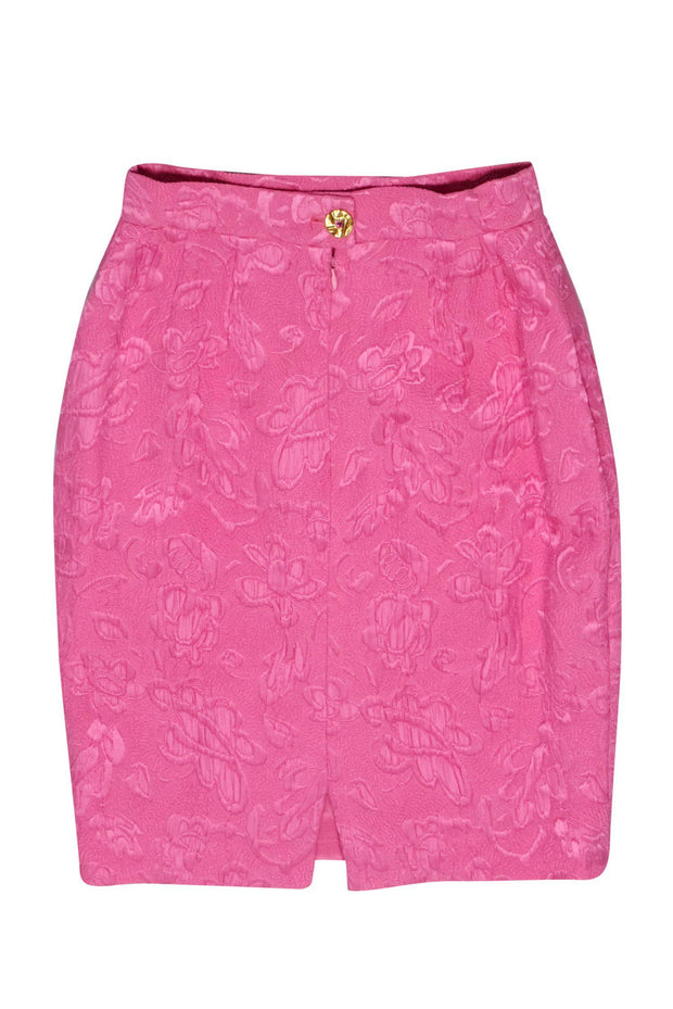 Current Boutique-Escada - Bright Pink Floral Brocade Pencil Skirt Sz 6