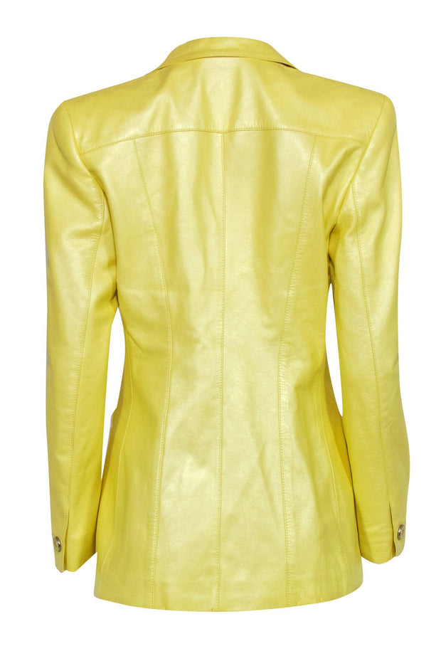 Current Boutique-Escada - Bright Yellow Leather Single Button Blazer Sz 8