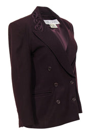 Current Boutique-Escada - Burgundy Double Breasted Wool Blazer w/ Embroidery Sz 6