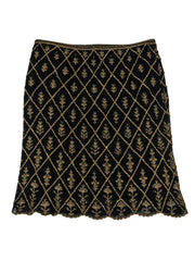 Current Boutique-Escada Couture - Black & Gold Beaded Silk Midi Skirt Sz 14