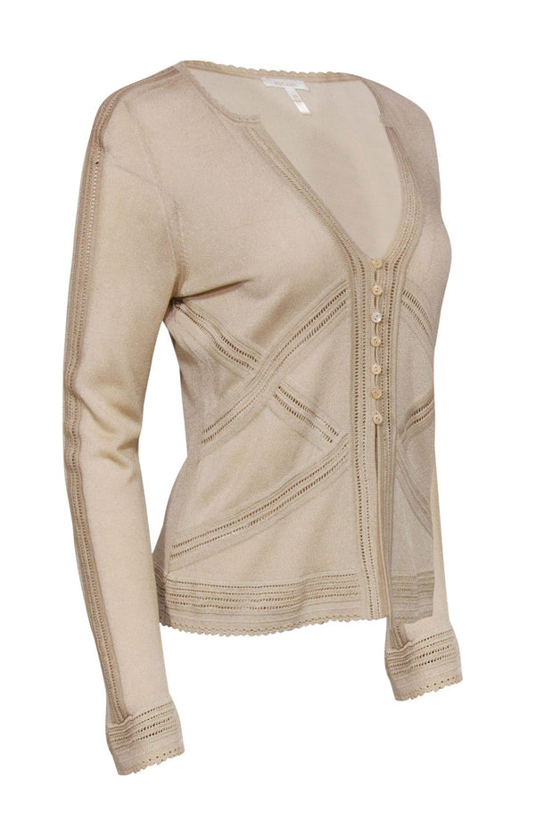 Current Boutique-Escada - Golden Tan Open Piping Cardigan Sz 8