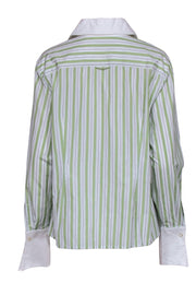 Current Boutique-Escada - Green & White Striped Cotton Button-Up Blouse Sz 14