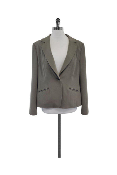 Current Boutique-Escada - Grey Pleated Shoulder Single Button Blazer Sz 14