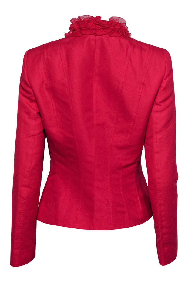 Current Boutique-Escada - Hot Pink Button-Up Blazer w/ Silk Ruffles Sz 6