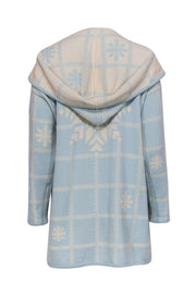 Current Boutique-Escada - Light Blue & Cream Snowflake & Grid Print Longline Open Cardigan Sz 4