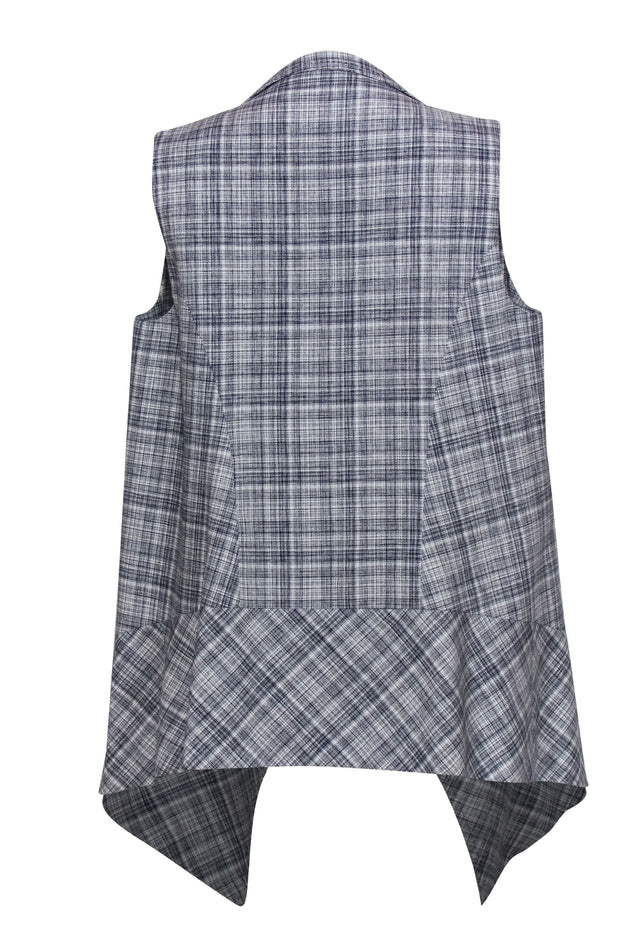 Current Boutique-Escada - Navy & White Plaid Open Draped Vest Sz 10