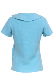 Current Boutique-Escada - Pool Blue Wool & Silk Short Sleeve Sweater w/ Ruffles Sz M