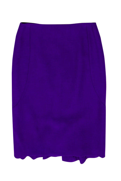 Current Boutique-Escada - Purple "Resas" Wool Pencil Skirt w/ Back Flounce Sz 4