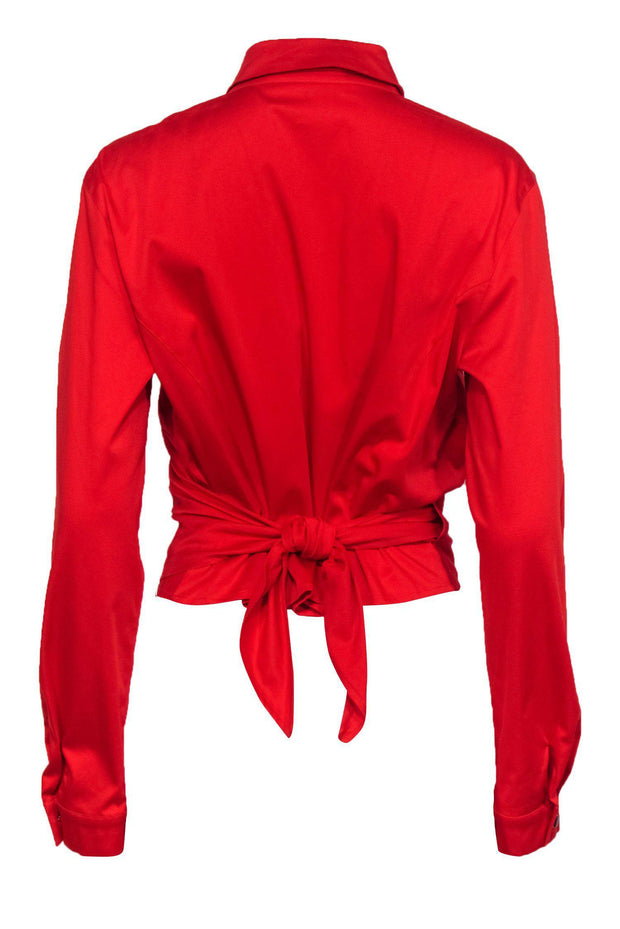 Current Boutique-Escada - Red Cotton Collared Wrap Blouse Sz 14