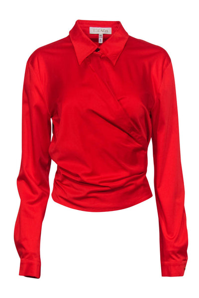 Current Boutique-Escada - Red Cotton Collared Wrap Blouse Sz 14