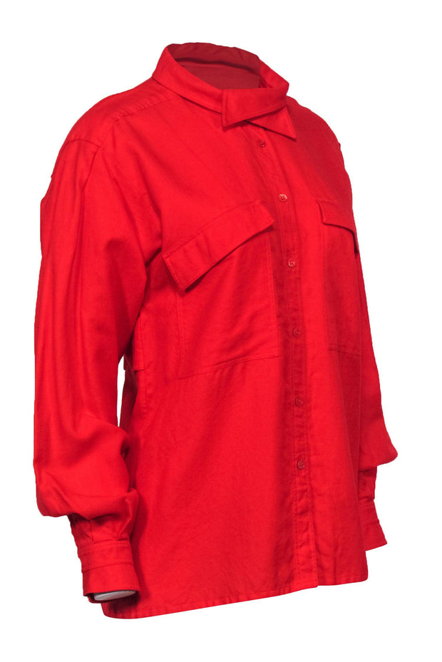 Current Boutique-Escada - Red Long Sleeve Button-Up Cotton Blouse Sz 10