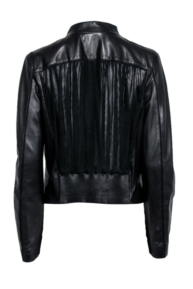 Current Boutique-Escada Sport - Black Collarless Leather Moto Jacket Sz 12