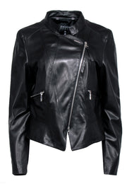 Current Boutique-Escada Sport - Black Collarless Leather Moto Jacket Sz 12