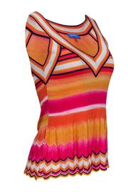 Current Boutique-Escada Sport - Orange Striped V-Neck Knit Tank Sz M