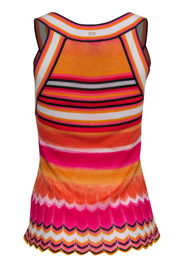 Current Boutique-Escada Sport - Orange Striped V-Neck Knit Tank Sz M