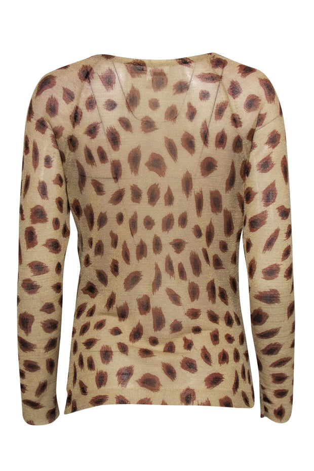 Current Boutique-Escada - Tan & Brown Metallic Animal Print Thin Button-Up Cardigan Sz 6