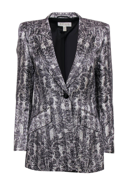 Current Boutique-Escada - Vintage White & Gray Tapestry Printed Blazer Sz 6