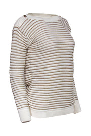 Current Boutique-Escada - White & Gold Ribbed Knit Sweater Sz S