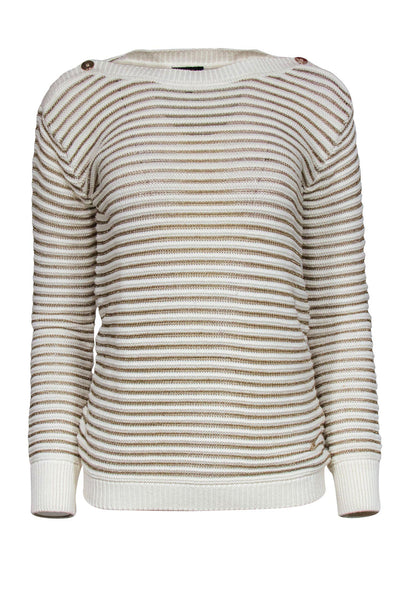 Current Boutique-Escada - White & Gold Ribbed Knit Sweater Sz S