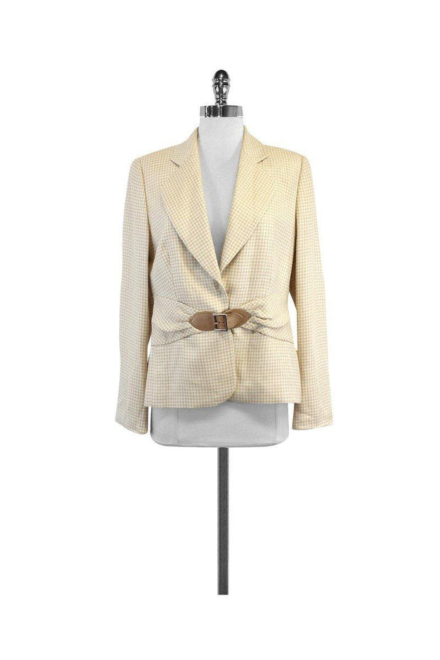 Current Boutique-Escada - White & Tan Houndstooth Blazer Sz 10