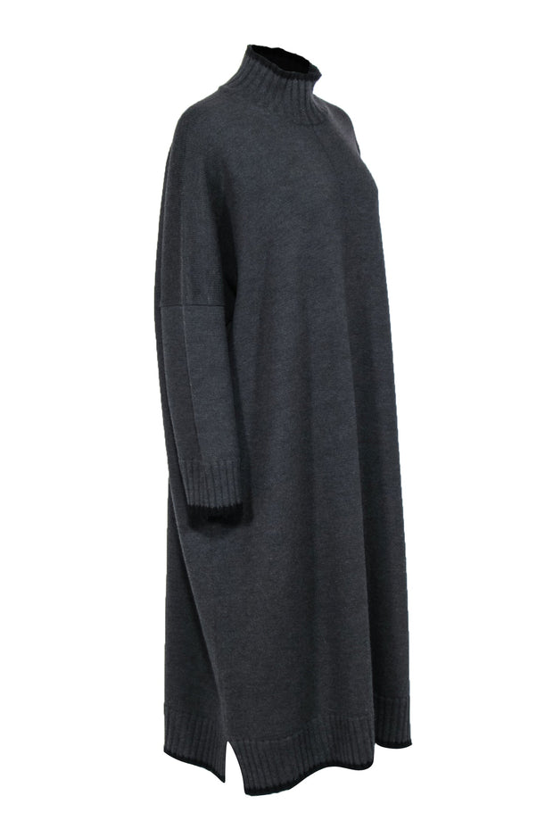 Current Boutique-Eskandar - Grey Wool Sweater Dress w/ Drop Shoulders & Long Sleeves One Size