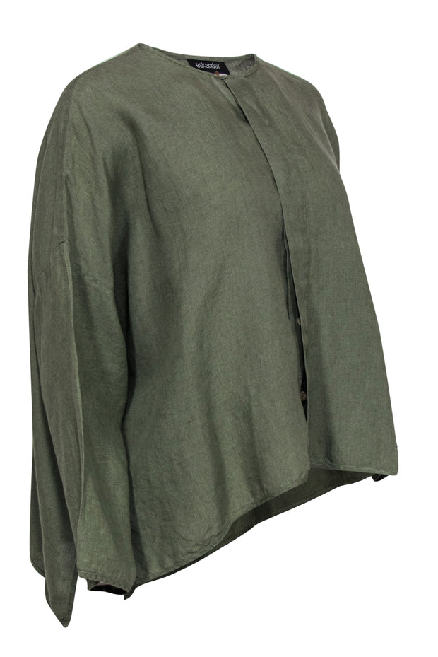 Current Boutique-Eskandar - Olive Green Linen Oversized Blouse Sz 0