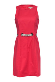 Current Boutique-Etcetera - Bright Coral Sheath Dress w/ Scarf Waist & Grommets Sz 6