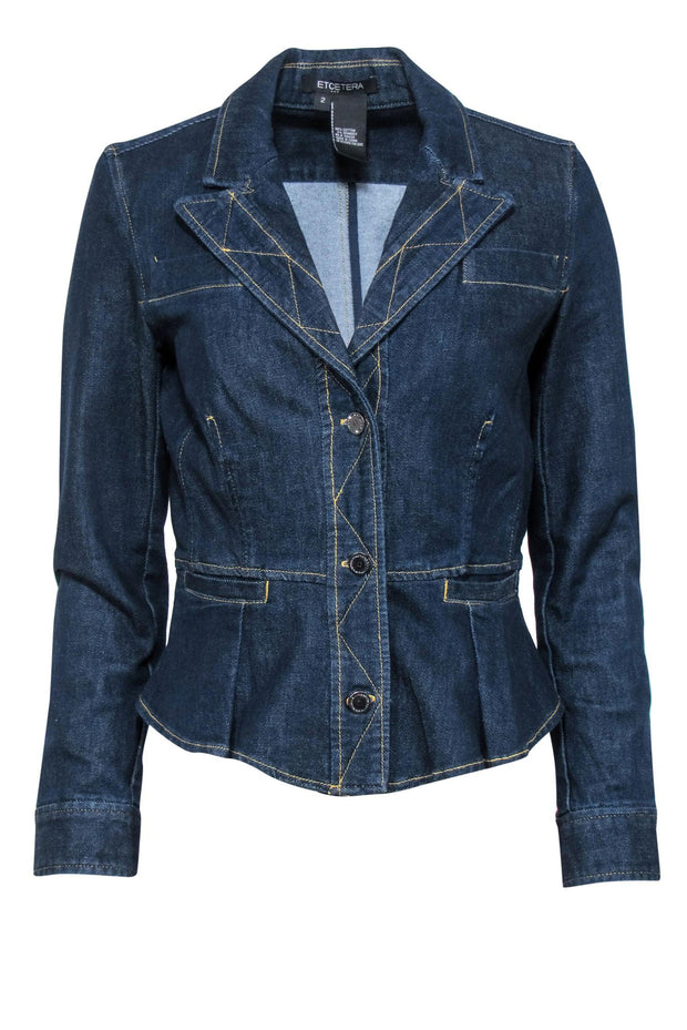 Current Boutique-Etcetera - Dark Wash Button-Up Denim Jacket w/ Peplum Hem Sz 2