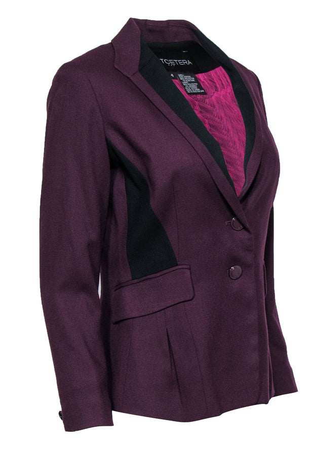 Current Boutique-Etcetera - Plum & Black Textured Two-Button Blazer Sz 4