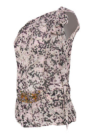 Current Boutique-Etcetera - Printed One-Shoulder Blouse w/ Jewels Sz 6