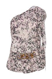 Current Boutique-Etcetera - Printed One-Shoulder Blouse w/ Jewels Sz 6