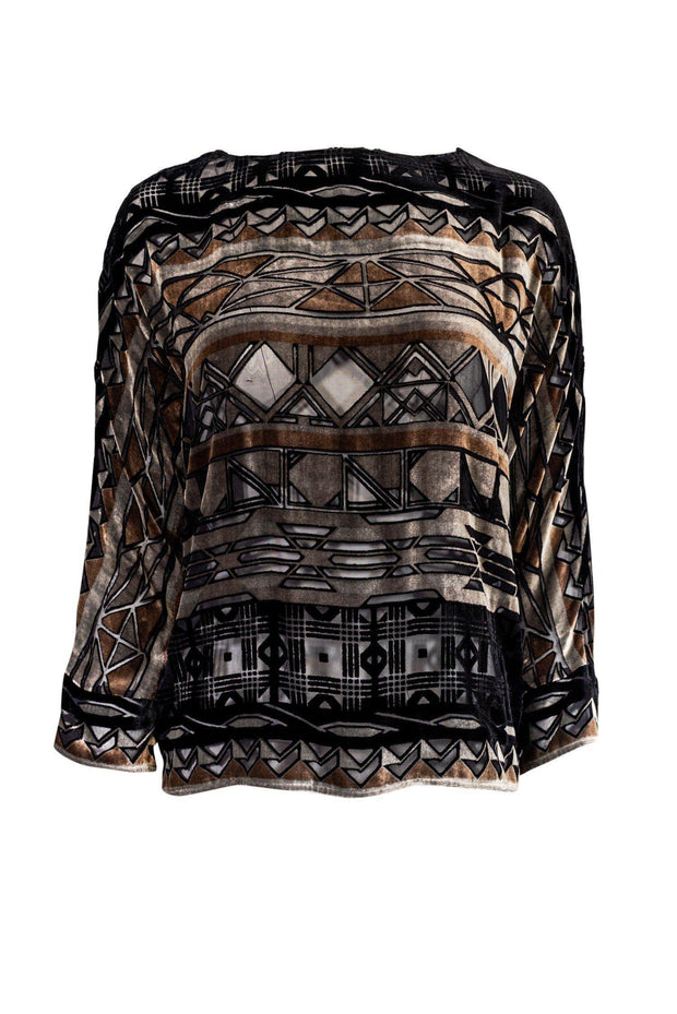 Current Boutique-Etro - Black & Olive Velvet Printed Top Sz 6