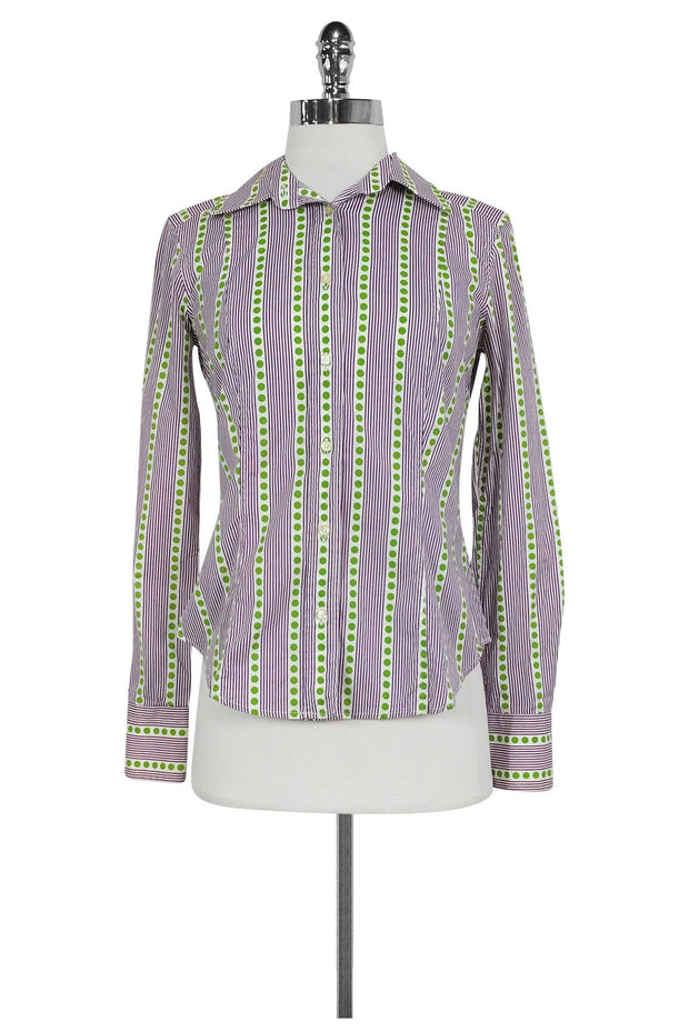 Current Boutique-Etro - White, Green & Purple Print Top Sz 6