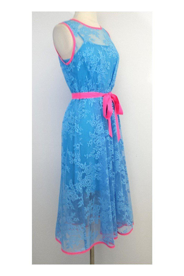 Current Boutique-Eva Franco - Blue & Neon Pink Lace Sleeveless Dress Sz 0