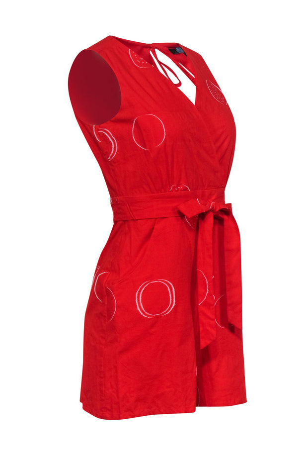 Current Boutique-Eva Franco - Red Circle Print Sleeveless Belted Romper Sz XS