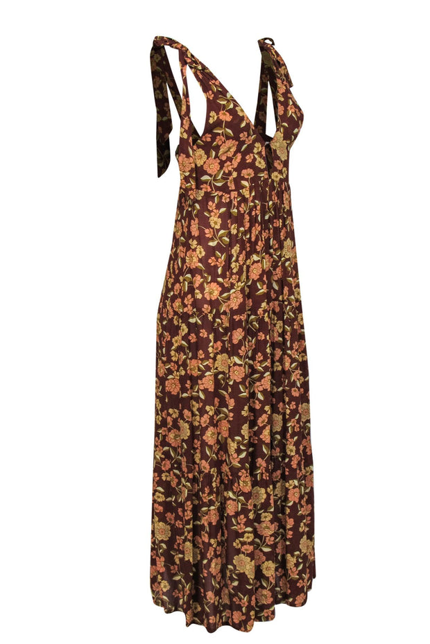 Current Boutique-Faithfull the Brand - Brown, Olive & Pink Floral Print Sleeveless Dress Sz 4