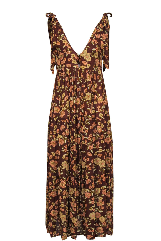 Current Boutique-Faithfull the Brand - Brown, Olive & Pink Floral Print Sleeveless Dress Sz 4