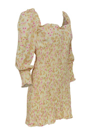 Current Boutique-Faithfull the Brand - Light Yellow & Pink Floral Print Smocked Ruffle Dress Sz 4