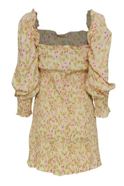 Current Boutique-Faithfull the Brand - Light Yellow & Pink Floral Print Smocked Ruffle Dress Sz 4