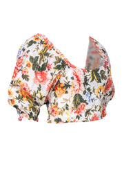 Current Boutique-Faithfull the Brand - White Floral Puff Sleeve Crop Top Sz 4