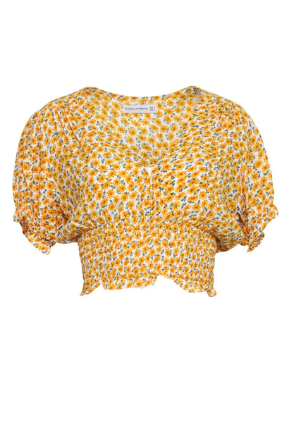 Current Boutique-Faithfull the Brand - Yellow & White Sunflower Print Short Sleeve Crop Sz 4