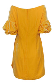 Current Boutique-Fame and Partners x Free People - Bright Yellow Velvet Puff Sleeve Faux Wrap Dress Sz 10