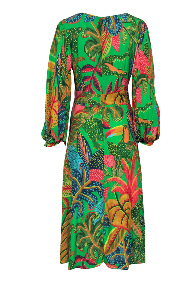 Current Boutique-Farm - Green & Multicolor Rainforest Print Midi Dress Sz S