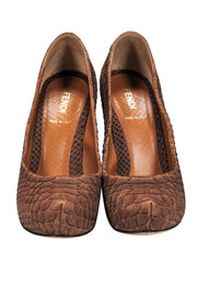 Current Boutique-Fendi - Brown Snakeskin Platform Pumps w/ Monogram Heels Sz 6.5