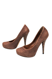 Current Boutique-Fendi - Brown Snakeskin Platform Pumps w/ Monogram Heels Sz 6.5