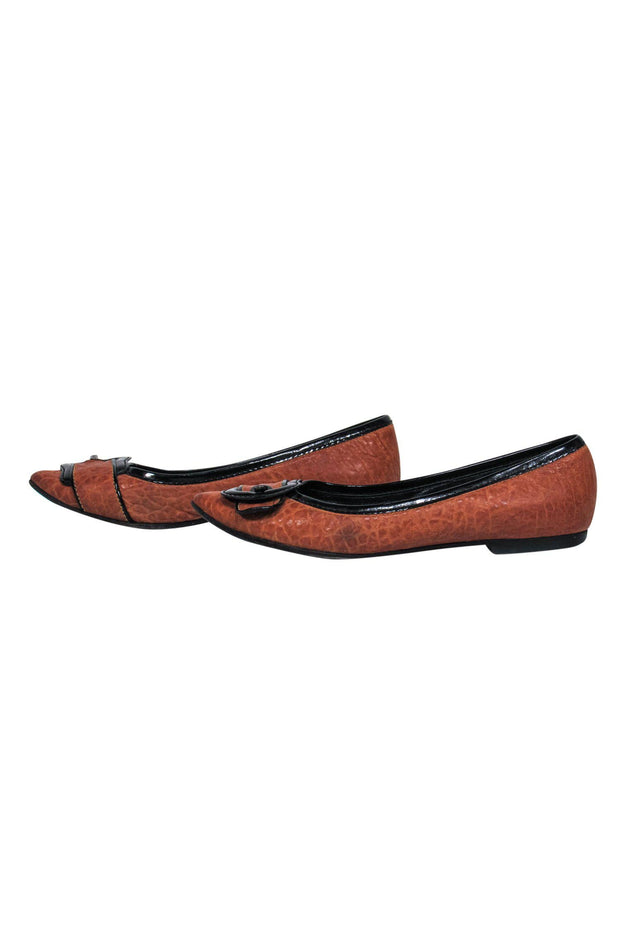 Current Boutique-Fendi - Brown Textured Leather Buckle Flats Sz 7.5