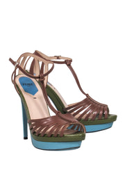 Current Boutique-Fendi - Green & Blue Snakeskin T-Strap Stiletto Sz 9