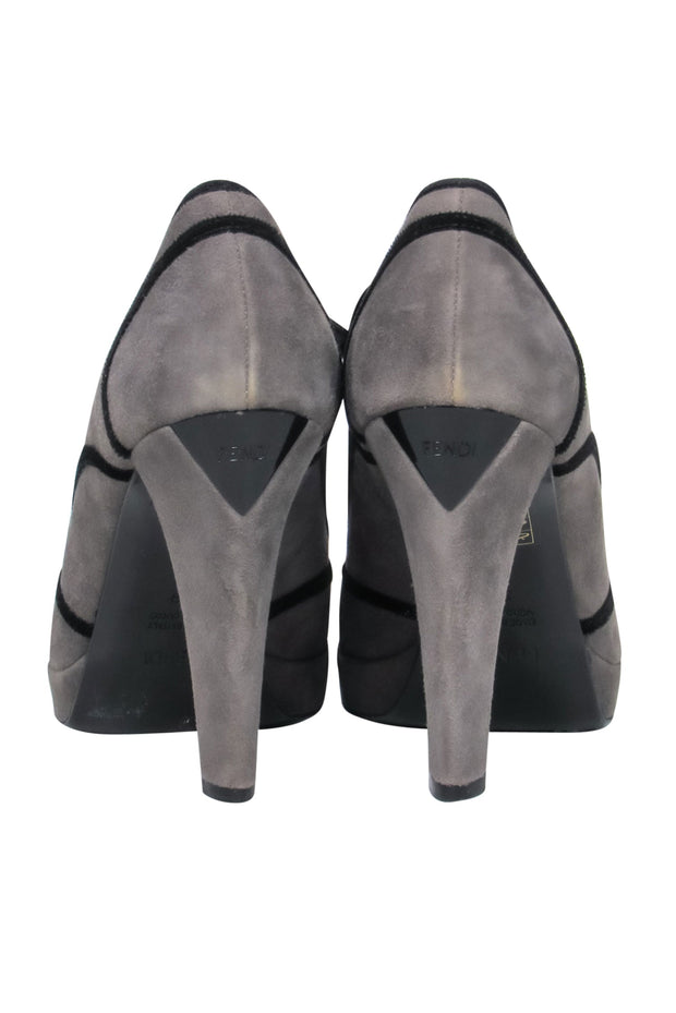 Current Boutique-Fendi - Grey Suede Pumps w/ Black Velvet Details Sz 9