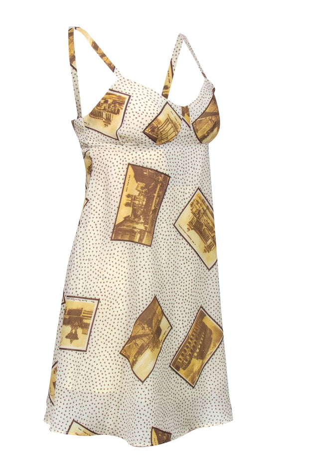 Current Boutique-Fendi - Ivory & Beige Star & European Postcard Print A-Line Dress Sz 0